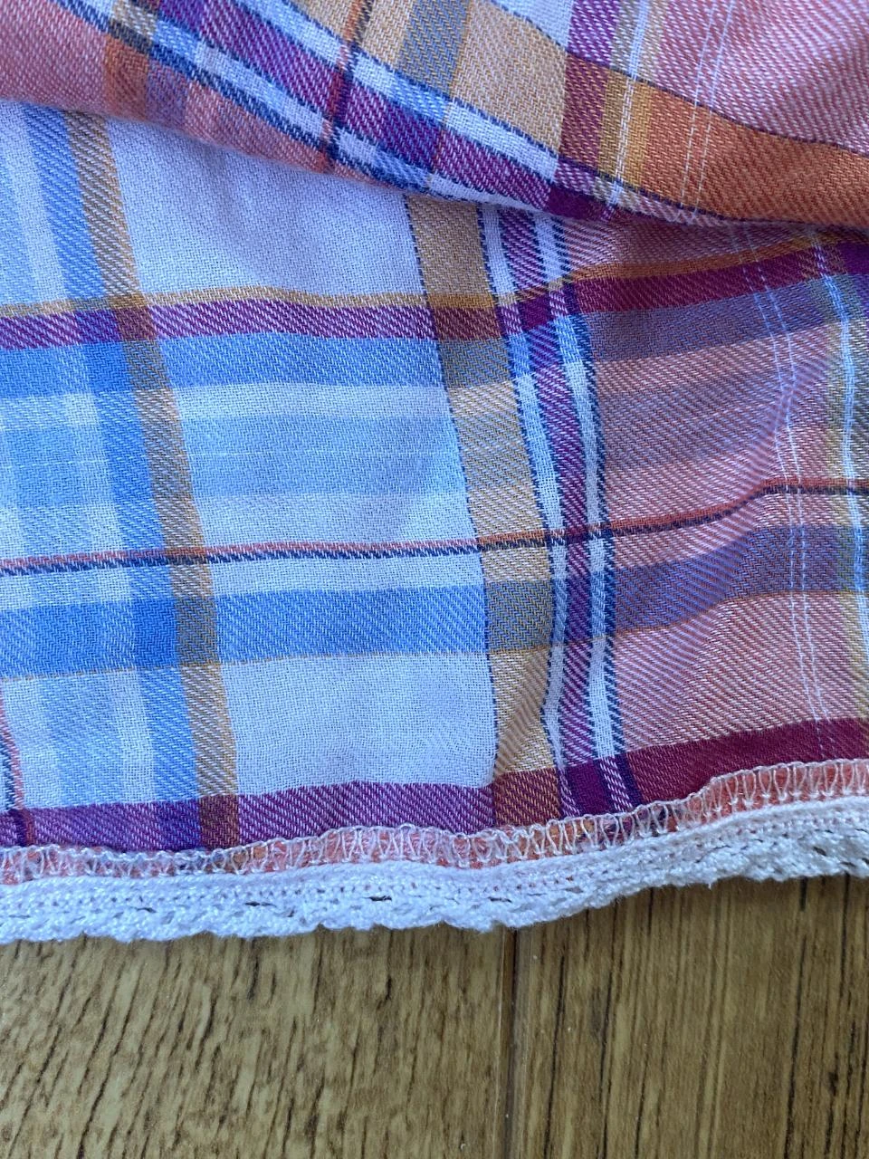 IKKS pink, blue & white checkered blouse 8 years – Bohemian ruffles 100% cotton – photo 7